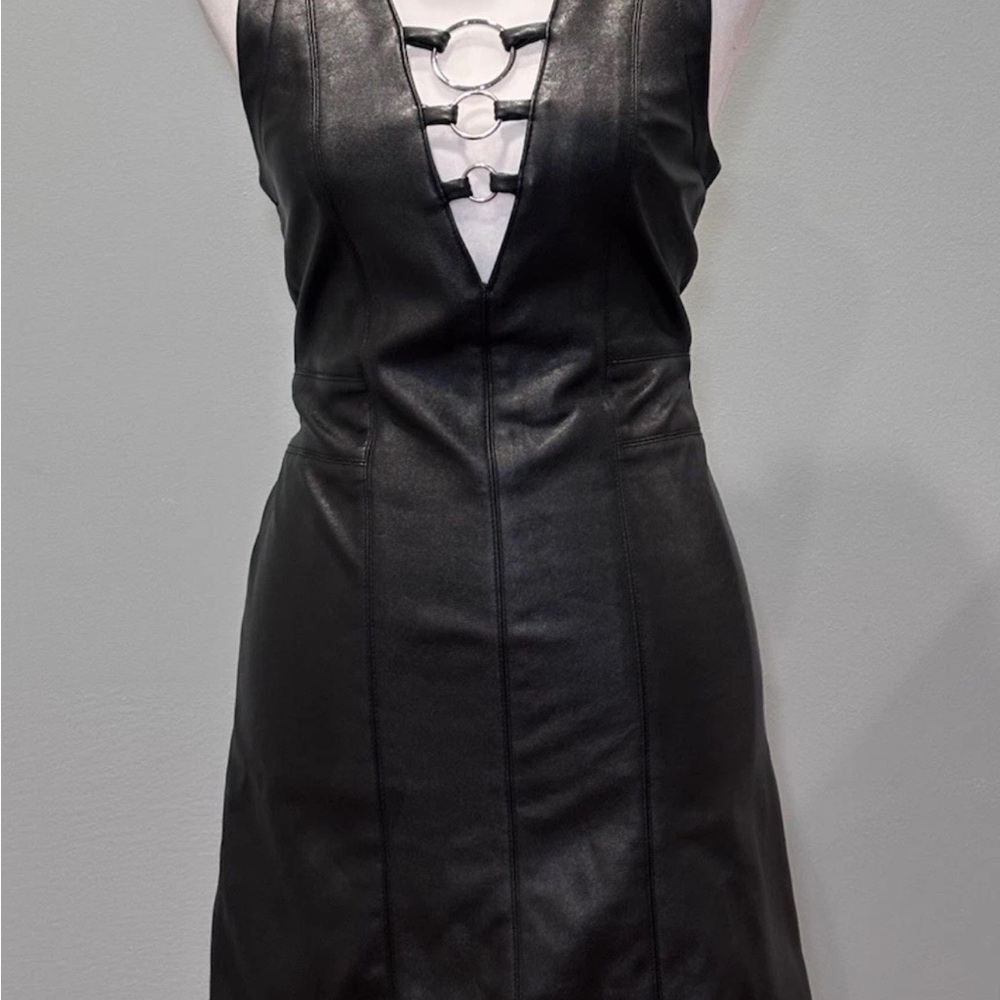 Divided Black Faux Leather Mini Dress Cutout Ring Detail Sleeveless Bodycon Sz 4 - Picture 2 of 6